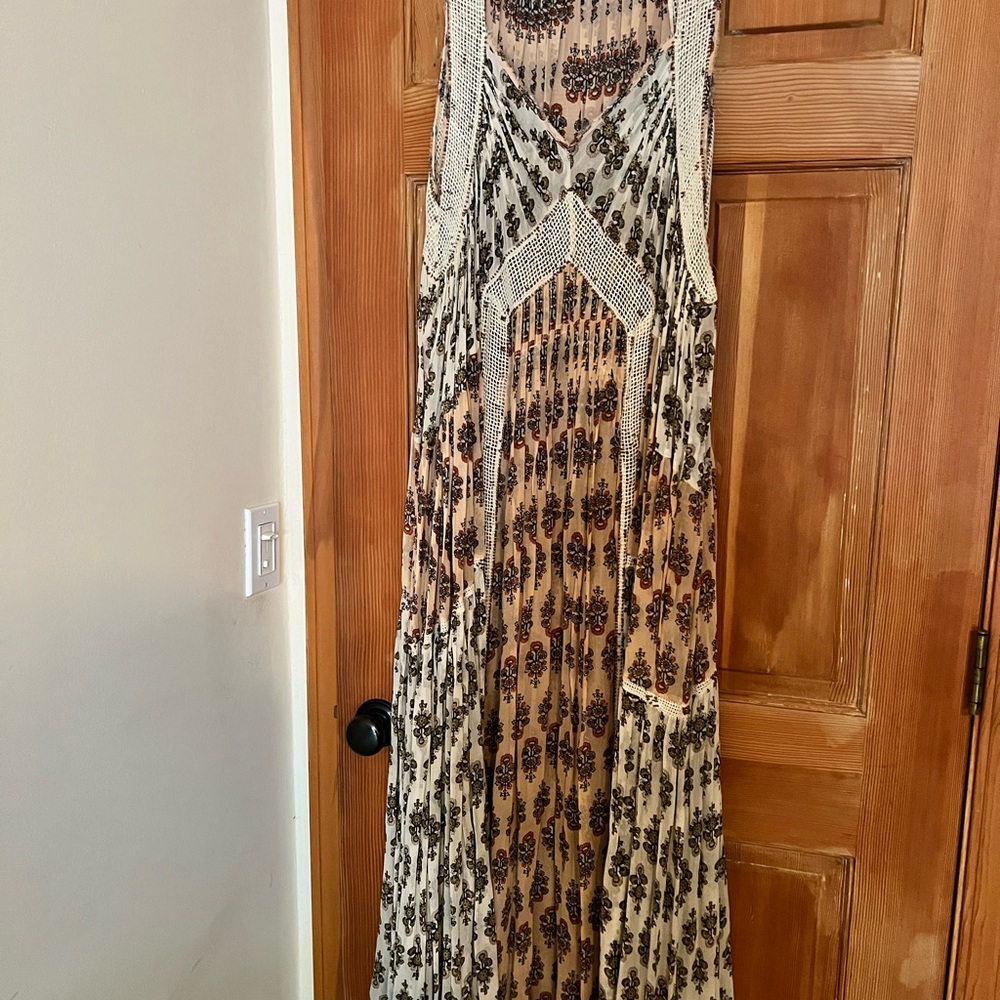 Free People Black and Cream Floral Maxi Dress